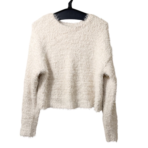Forever 21 Eyelash Knit Crewneck Oversize Sweater Cropped Cream Long Sleeve Smal - Picture 3 of 8